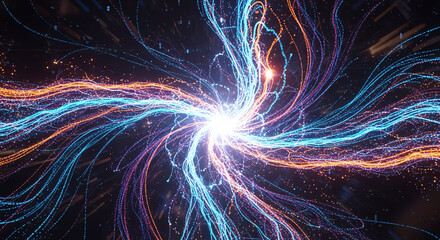 Vibrant Energy Burst with Dynamic Light Trails and Electric Colors.