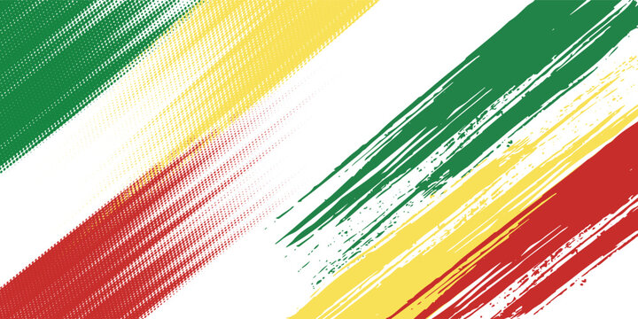 Grunge brush strokes in red, yellow, and green with halftone pattern on white background. Perfect for reggae themes, music flyers, cultural designs, and creative artwork.