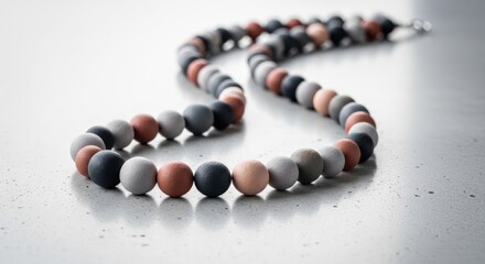 Obraz premium Colorful Beaded Necklace on White Surface.
