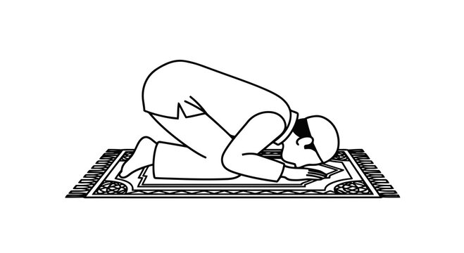 A person is kneeling on a prayer mat in a position of prostration