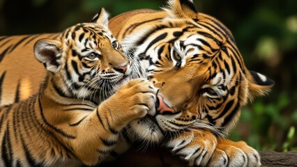 Fototapeta premium Tigers Play Fighting in Natural Habitat.