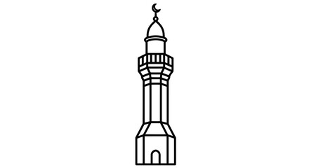 Obraz premium A black and white drawing of a tall tower with a crescent moon on top