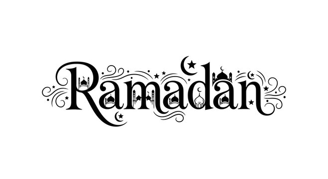 Ramadan greeting with elegant calligraphy and crescent moon