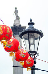 Chinese new year lanterns decorating london trafalgar square