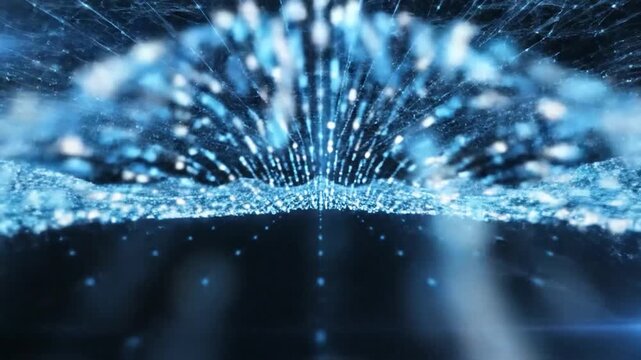 Abstract digital network is connecting with blue glowing dots.