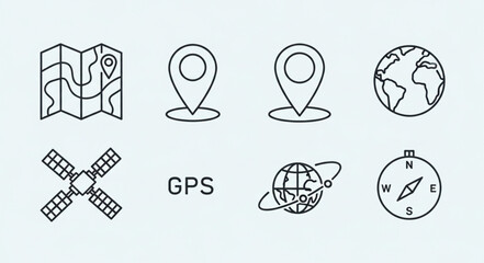 Set of navigation and location icons including map and GPS. © ahmad