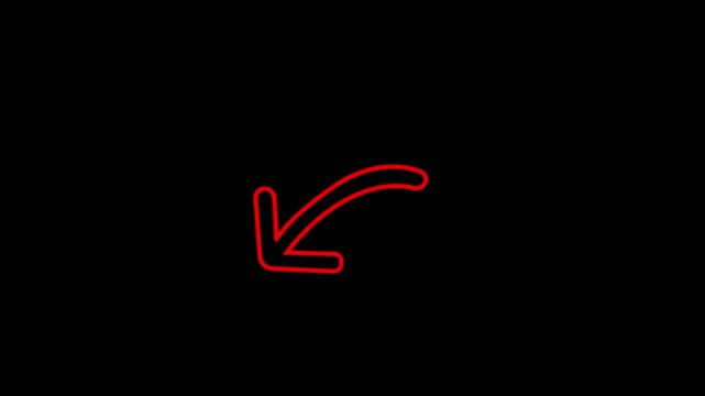 Hand Drawn  Animated Arrow Pointing Down Left on Black Background