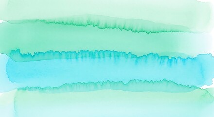 Abstract watercolor painting with wavy lines in shades of blue and green