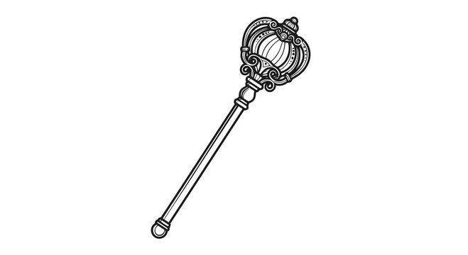 An ornate ceremonial mace with a decorative head and long handle.