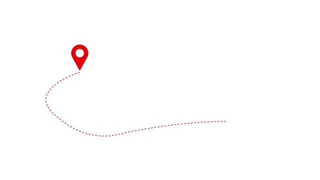 Animated Red Map Pin Icons with Dotted Path Line on White Background Travel Destination Concept: Red Location Markers Connecting with Dotted Line.