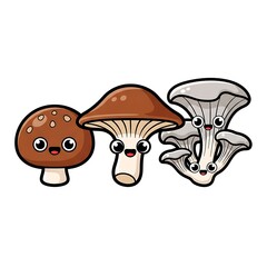 Fototapeta premium Cartoon Mushrooms with Funny Faces Illustration.