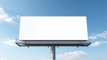 Mockup Large white blank billboard or white promotion poster displayed on the outdoor against the blue sky background. Promotion information for marketing announcements and details