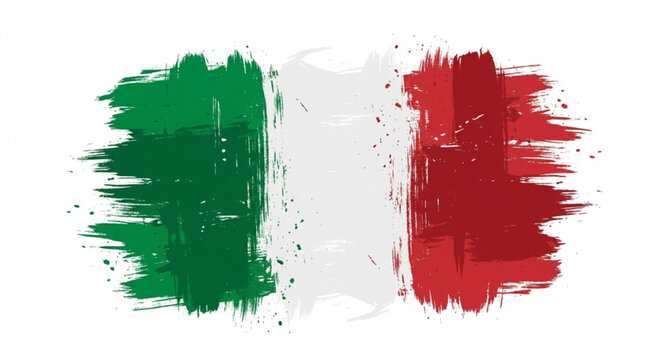 Abstract Italian Flag Brush Strokes on a White Background - Symbol of Italy