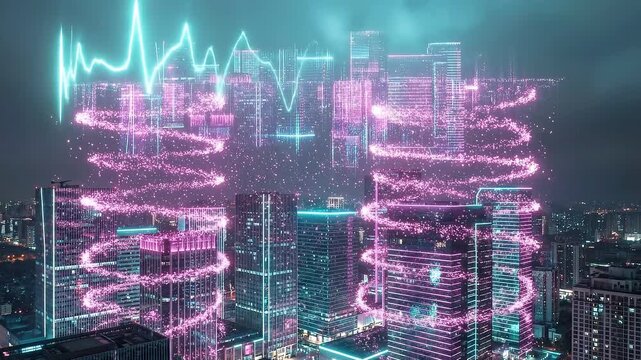 Magenta Particle City Sky Glow