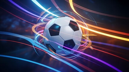 Fototapeta premium A photorealistic digital of a soccer ball with colorful light trails digital photorealistic