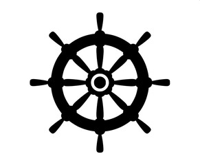 Obraz premium Minimal black silhouette ship steering wheel helm icon, vector illustration, isolated on white background