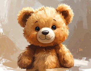 A cute digital teddy bear with a warm, fuzzy texture and sweet expression