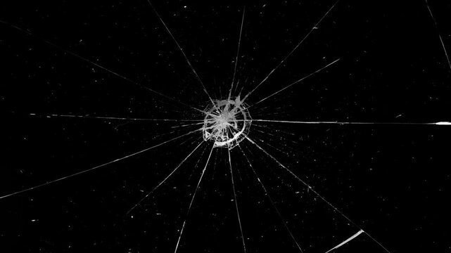 Pack of Cracked and Shattered black glass realistic footage. Realistic Glass impact crack with detailed fractures on a black background. 
Cracked glass animation, transparent 4K video,