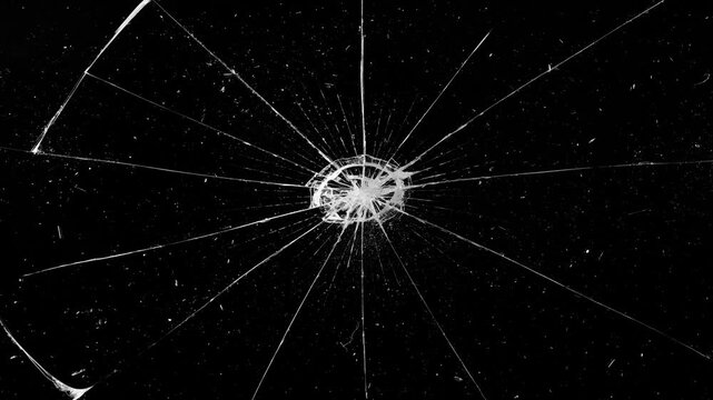 Pack of Cracked and Shattered black glass realistic footage. Realistic Glass impact crack with detailed fractures on a black background. 
Cracked glass animation, transparent 4K video,