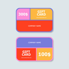 Two colorful, modern, creative gift card templates. Concept for coupons, vouchers, and greeting cards.