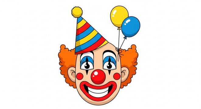 Colorful cartoon clown face with balloons party celebration