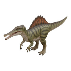 Fototapeta premium Spinosaurus Dinosaur with Stripes and Back Fins on Transparent Background