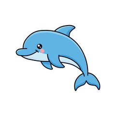 Obraz premium Cute Blue Dolphin Cartoon Vector Illustration