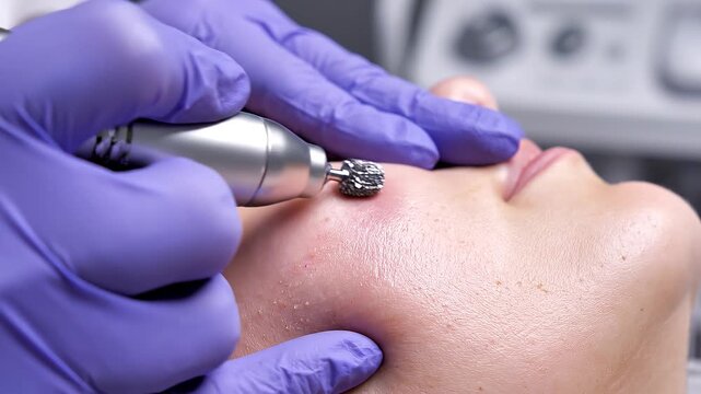 4K video of microneedling facial treatment with dermatologist