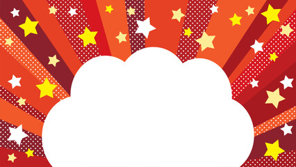赤いサンバーストと星のもこもこ吹き出し背景
