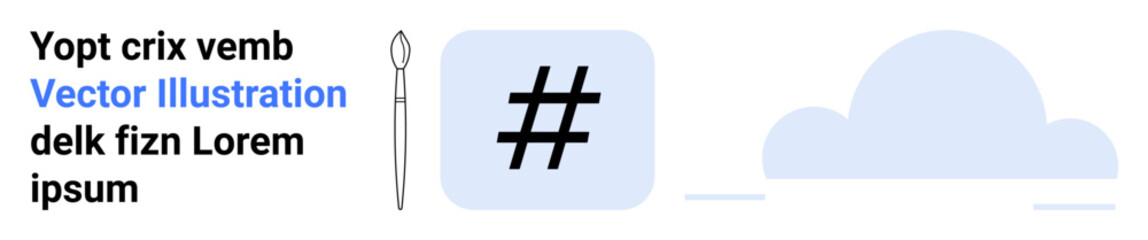 Fototapeta premium Paintbrush icon, large metadata tag symbol on square background, and stylized cloud. Ideal for art, design, creativity, digital trends, social media, branding education and a simple landing page