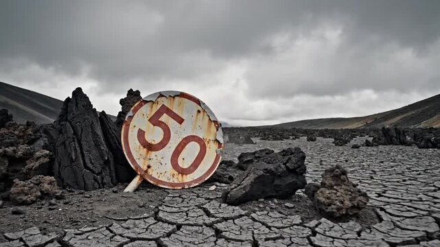 Old speed limit sign wasteland.