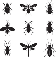 Insect silhouette black vector icons isolated white background