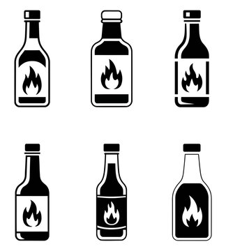 Hot sauce bottle icon set, spicy chili sauce vector illustrations. set of bottles of wine