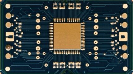 Close-up view of a circuit board with a central processor chip.