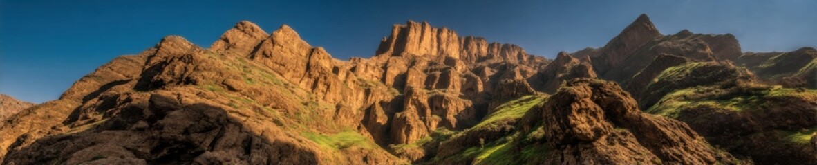 Ancient Rocky Valley Landscape with Rugged Canyon Cliffs and Green Moss Accents for Biblical Reenactment Education and Epic Historical Cinematic Background