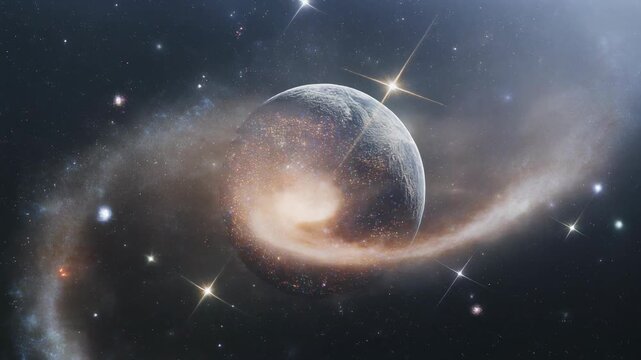 Cosmic dance of Omega Centauri globular cluster with a swirling nebula