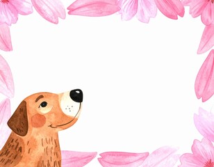 可愛い犬と桜のフレーム