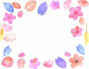 水彩で描いた桜のフレーム