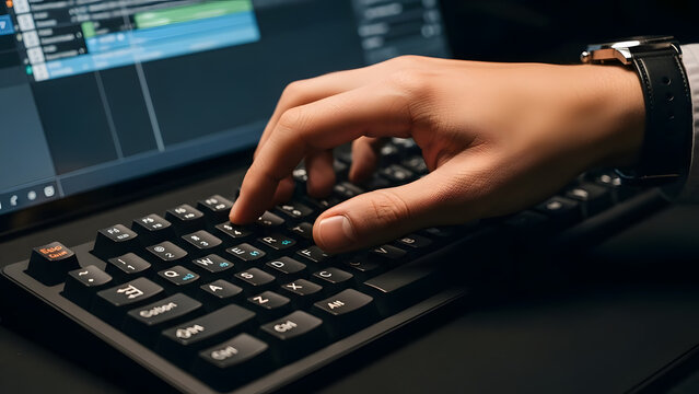 Hand Typing on External Keyboard Device.
