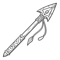 Primitive spear with rope wrapped handle and pointed tip