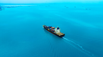 Aerial view of the freight shipping transport system cargo ship container. international transportation Export-import business, logistics, transportation industry concepts	
