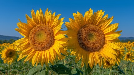 Fototapeta premium Vibrant Sunflowers in Blossom: A Sunny Field Scene