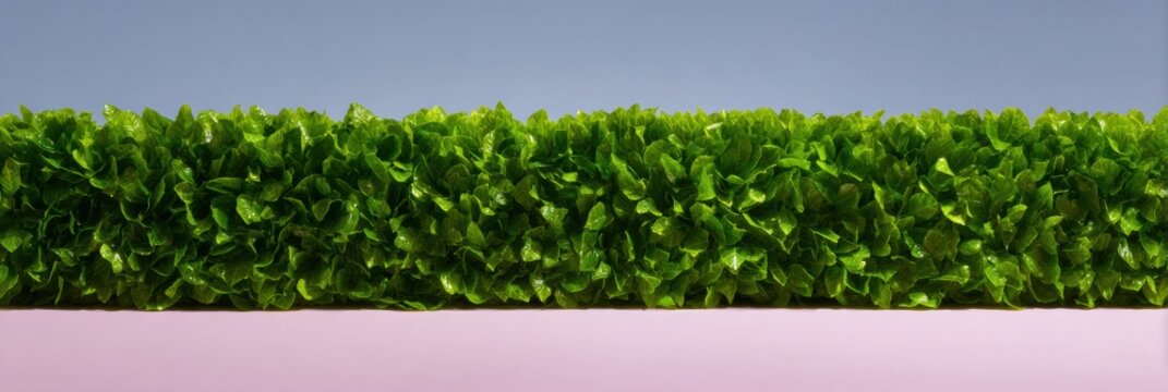 Green bush hedge border wall for landscaping design and architectural visualization, lush garden plant element on plain background with copy space for backyard planning