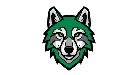 Green wolf head graphic isolated on white © Yoamn