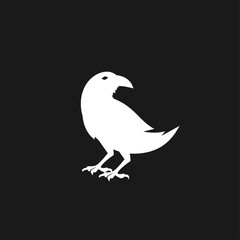 Obraz premium Minimalist White Raven Bird Silhouette Logo on Dark Gray Background