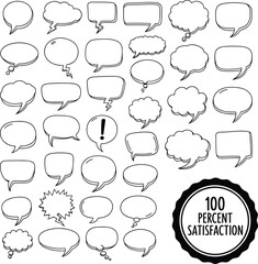 Fototapeta premium Speech bubble outline icon set featuring chat, dialogue, thought and communication symbols in hand drawn vector style 
