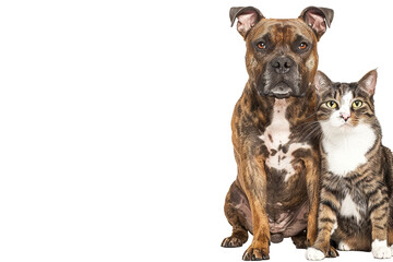 Obraz premium Dog and Cat Sitting Together Friendly.