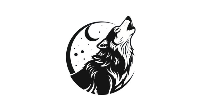Howling wolf silhouette emblem design