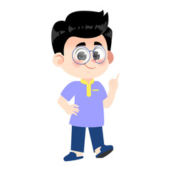 Muslim Boy Wearing Glasses Pointing Up Pose © ozy