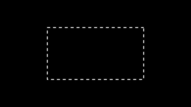 Rectangular selection box icon animation.Dashed rectangular outline on white background, abstract boundary or selection area icon.